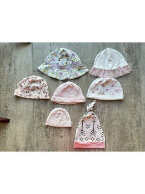 Lot Set of 7 Baby Girl Hat Skullie Cap Cute Beanie Boho NEW Mixed Brands & Sizes